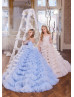 High Collar Beaded Tulle Ruffled Flower Girl Dress